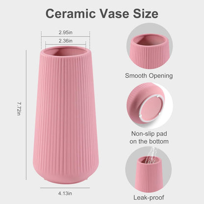 White Ceramic Vase, GUKJOB Small Cute Flower Vase for Pampas Grass, Home, Living Room, Dining Table, Farmhouse, Office Decor, Bedroom, Table, and Kitchen Shelf (White)