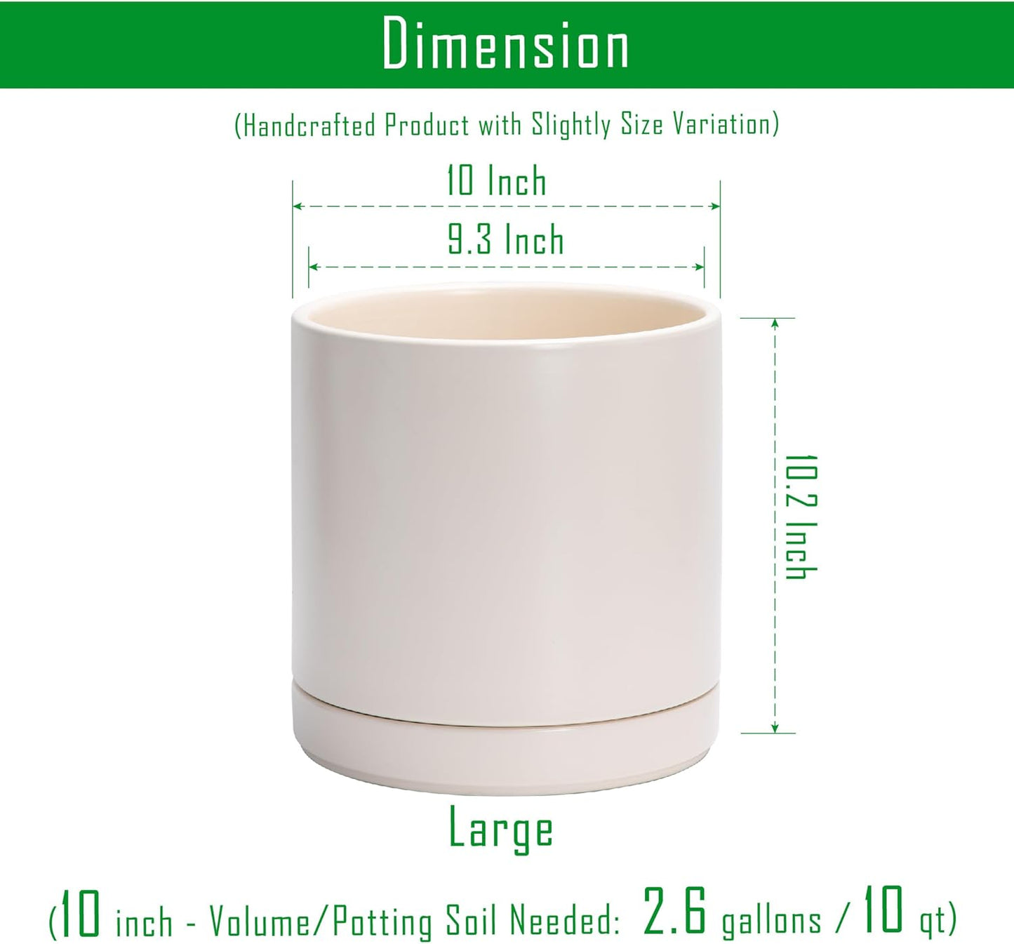 D'vine Dev Set of 2 Plants Pots, 6.5 Inch Ceramic Planter Pot for Plants with Drainage Hole and Saucer, White, 94-V-C-1