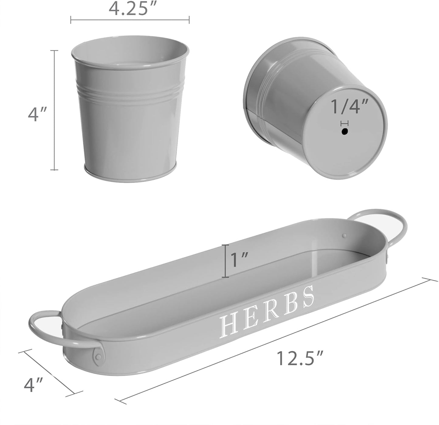 Barnyard Designs Indoor Herb Garden Planter Set with Tray, Metal Windowsill Plant Pots with Drainage for Outdoor or Indoor Plants, Set/3 (White)