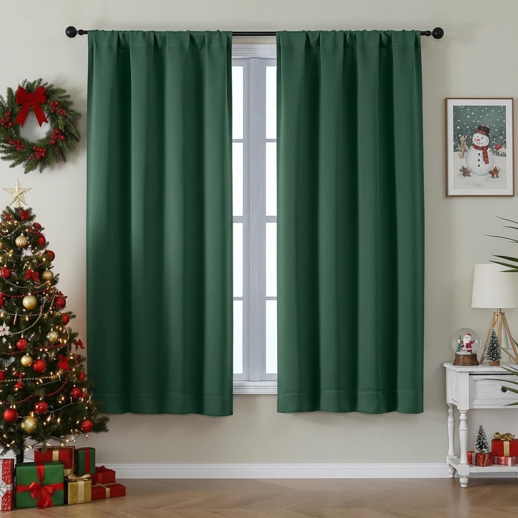 Simplebrand Ava Sage Green Blackout Curtains for Bedroom 63 Inch Length 2 Panels Set, Solid Thermal Insulated Energy Saving Rod Pocket Window Treatment Curtains Blackout Drapes, W40 x L63 Inch, Sage - Colors B