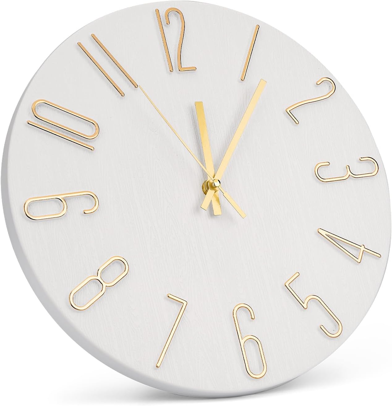 Wall Clock 12 Inch Silent Non-Ticking Imitation Wood Indoor Clock Round White Decor Clock Modern 3D Figures Quartz Wall Clocks for Home, Hotel, Office, School, Bedroom, Living Room, Kitchen
