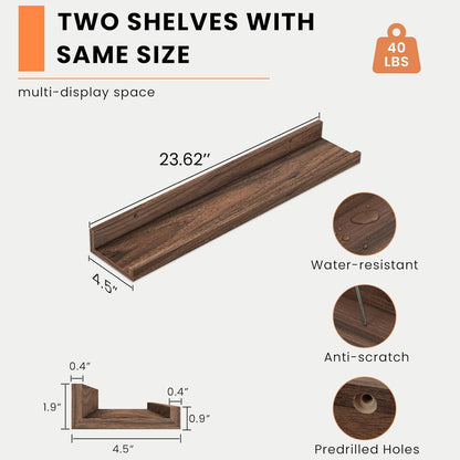 Heimlove Picture Ledge Shelf, Floating Shelves Set of 2, 24 Inches Picture Shelf for Wall with Ledge, Kids Bookshelf Wall Mounted for Living Room Bedroom Decor Books Photo Frames - White