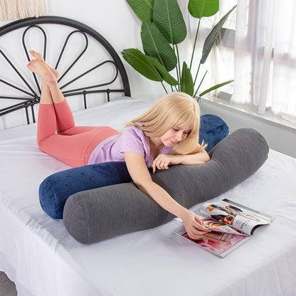 1 MIDDLE ONE Body Pillow for Adults, Bolster Pillow with Removable Velvet Cover, Long Round Cervical Roll Pillow, 47 x 7.87 Inches, Grey