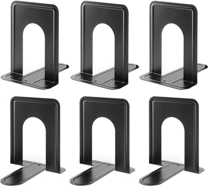 MaxGear Premium Matte Painted Book Ends, Heavy Duty and Sturdy Bookends for Shelves, Office Non-Skid Metal Book End Stopper for Books/CDs/DVDs, 6 x 4.6 x 6 in, Black, 2 Pairs/4 Pieces, Large