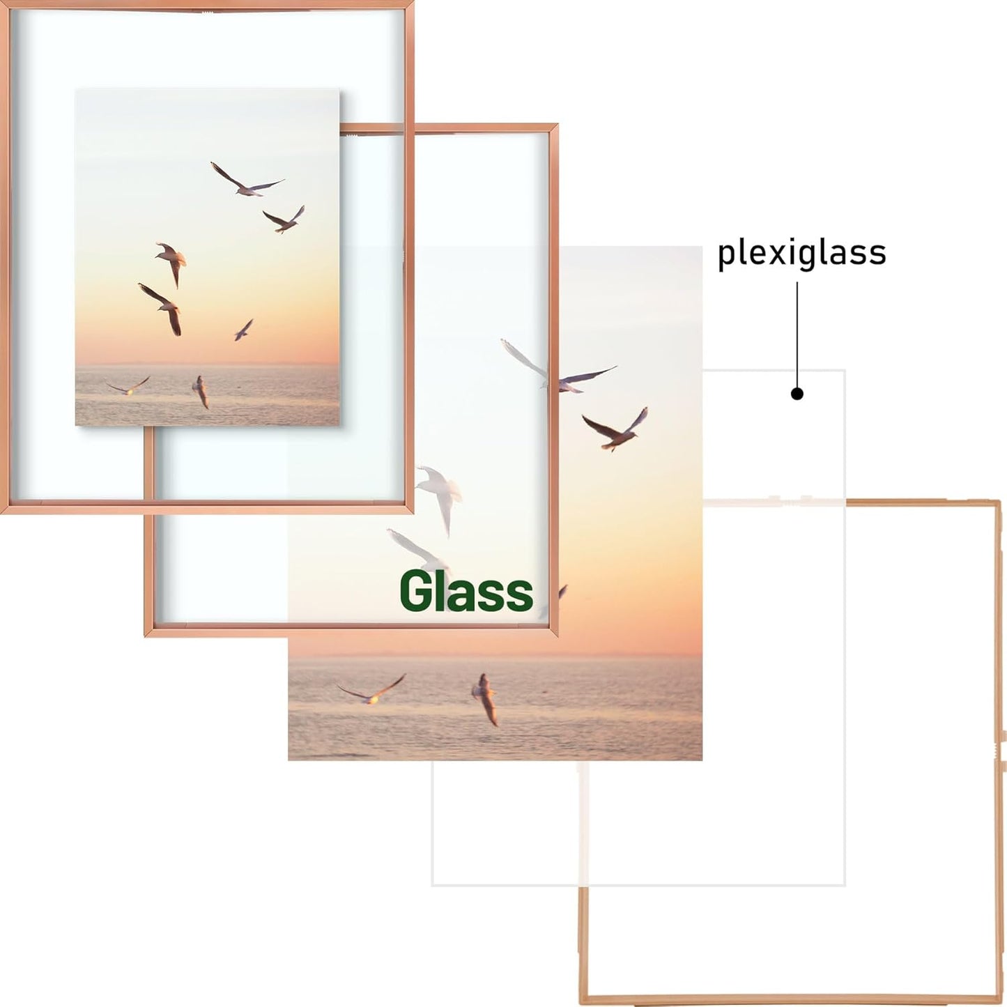 Frametory, Floating Picture Frame 12x16 - Black Aluminum Metal Photo Frame - Real Glass of Front - for Wall Mount Display