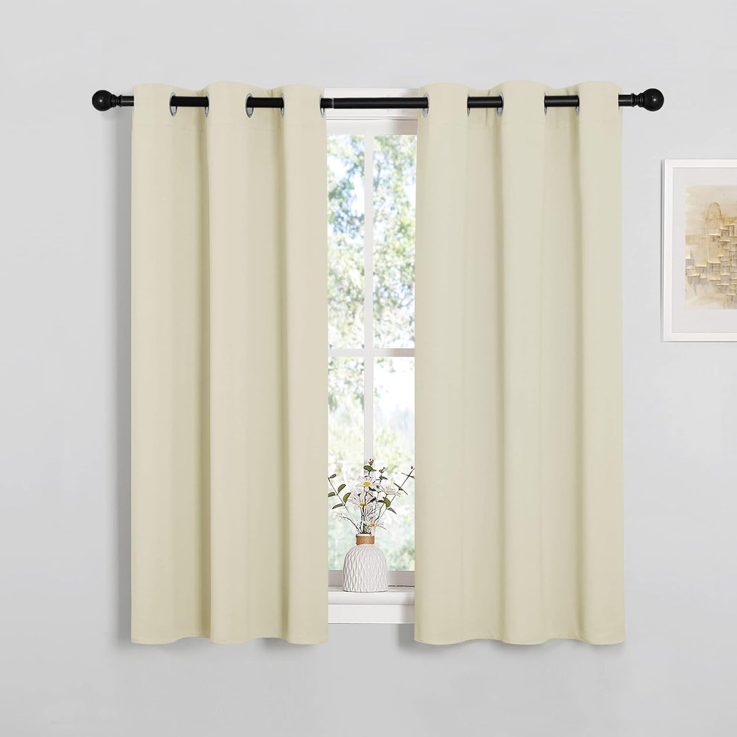 NICETOWN Halloween Pitch Black Solid Thermal Insulated Grommet Blackout Curtains/Drapes for Bedroom Window (2 Panels, 42 inches Wide by 63 inches Long, Black) - Colors C