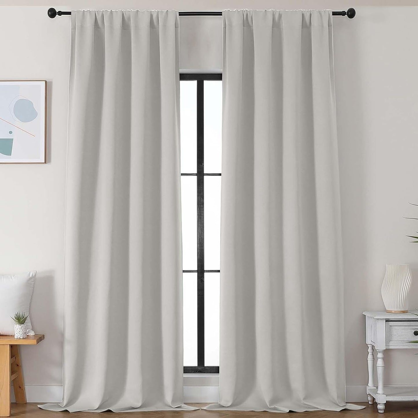 Simplebrand Ava Sage Green Blackout Curtains for Bedroom 63 Inch Length 2 Panels Set, Solid Thermal Insulated Energy Saving Rod Pocket Window Treatment Curtains Blackout Drapes, W40 x L63 Inch, Sage - Colors A