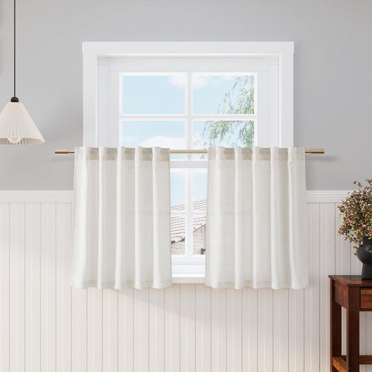Cream Linen Back Tab Curtains 84 Inch Length for Living Room 2 Panel Set Neutral Modern Farmhouse Window Privacy Semi Sheer Linen Drapes Rustic Pinch Pleated Look Curtain Natural Ivory Colored - Colors F