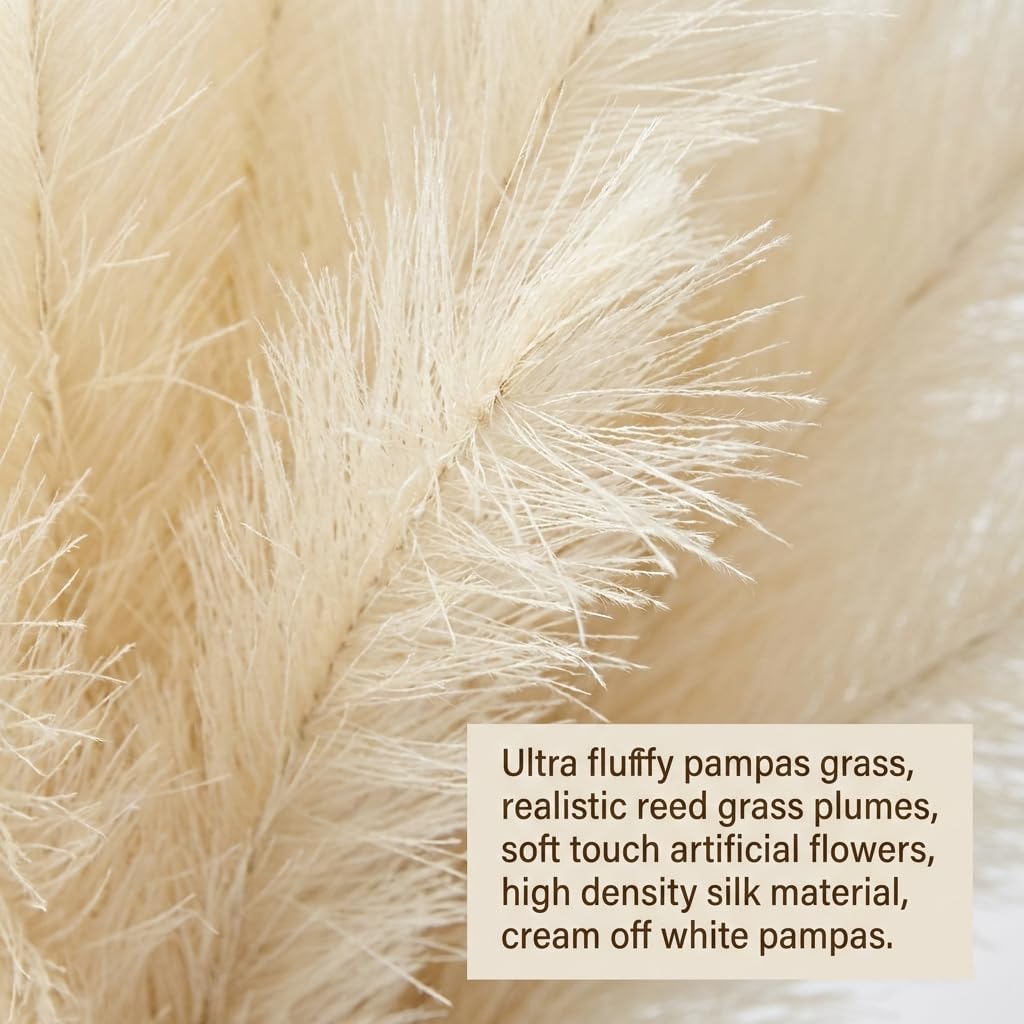 Pampas Grass Decor 21.7 Inch 30pcs, Faux Pampas Grass White Beige Brown Ultra Fluffy No Shedding for Boho Home Bedroom Wedding Vase Filler Dried Flower Arrangement