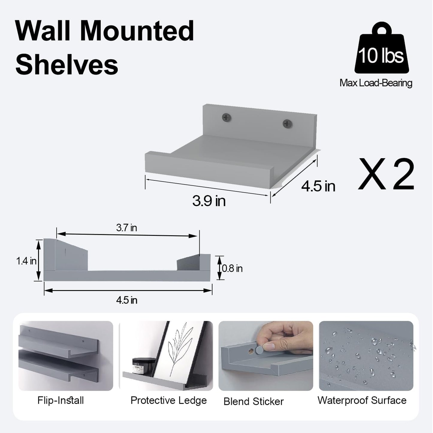 White Floating Shelves for Wall Decor, Wall Mounted Wood Storage Shelf for Bedroom, Living Room, Bathroom, Kitchen, Nursery, Display Picture Ledge Shelf with Lip Set of 2-14 Inches, White