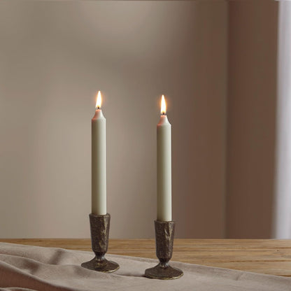 Handcrafted Antique Brass Iron Taper Candle Holders - Set of 2 Elegant Candlesticks for Weddings, Dining, and Parties, Timeless Décor Accent