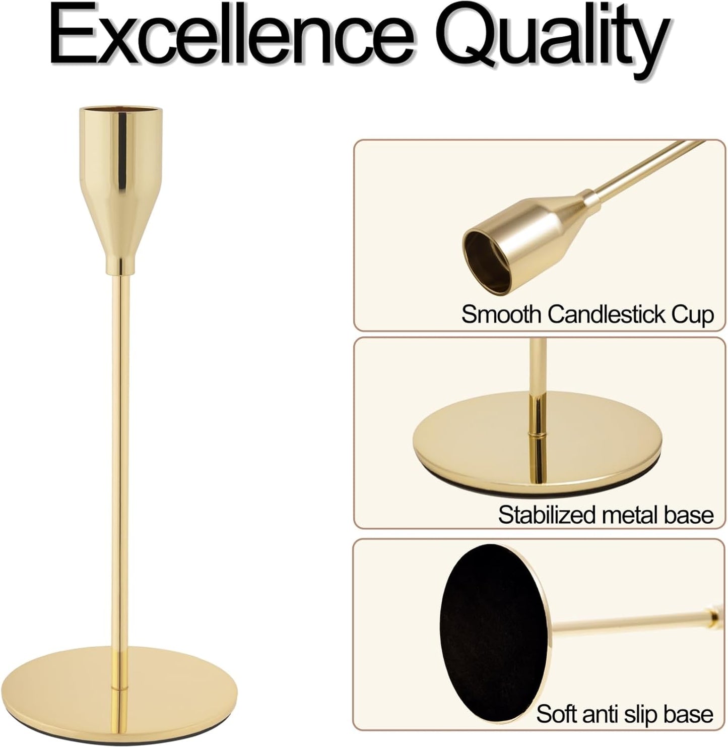 French Gold Taper Candle Holders for Wedding Table Centerpiece,Tall Taper Candlestick Holders Bulk Set of 6,Metal Candle Stick Holders for Dinning or Mantel Centerpiece,Party Home Decor