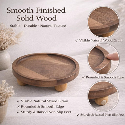 Wooden Riser for Display, 7 Inch Round Wood Riser Pedestal Stand, Small Round Wooden Tray & Wood Pedestal Tray, Elevated Tray for Candles Plants Bottles Vases, Farmhouse Tabletop Entry Table Centerpiece Decor
