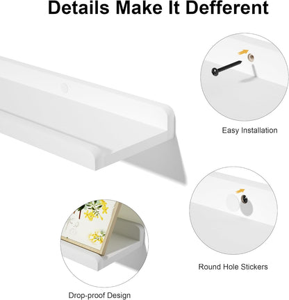 Love-KANKEI Floating Shelves Wall Mounted Set of 2, 17 Inch Rustic Wood Wall Shelves for Storage, Bedroom Living Room Bathroom Kitchen Office and More White