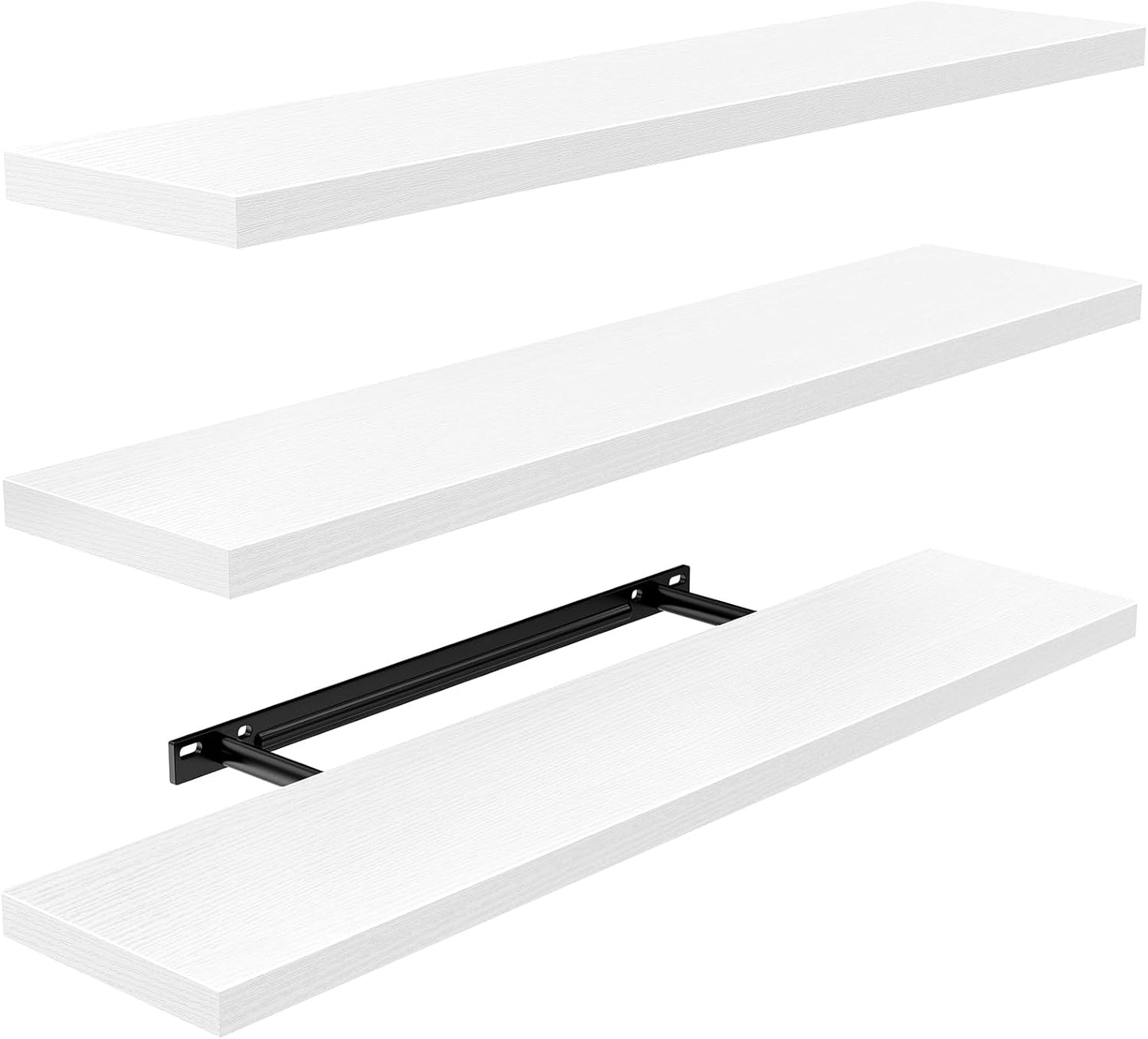 AMADA HOMEFURNISHING Floating Shelves, Wall Shelves for Bathroom/Living Room/Bedroom/Kitchen Decor, White Shelves with Invisible Brackets Set of 3 - AMFS08