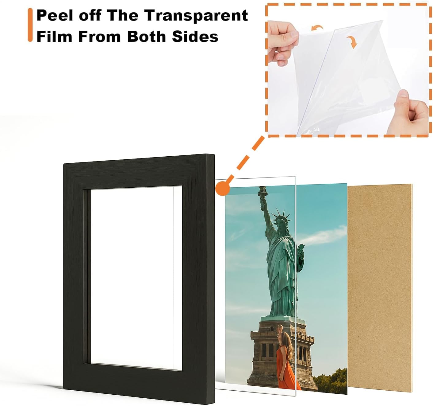 WARM&LOVE 6 Picture Frame, 4x6 & 4x4 Six Folding Hinged Photo Frames, Rustic Wood Desk Family Photo Collage Stand Vertical on Tabletop for Birthday Family Lover Gift (Black)