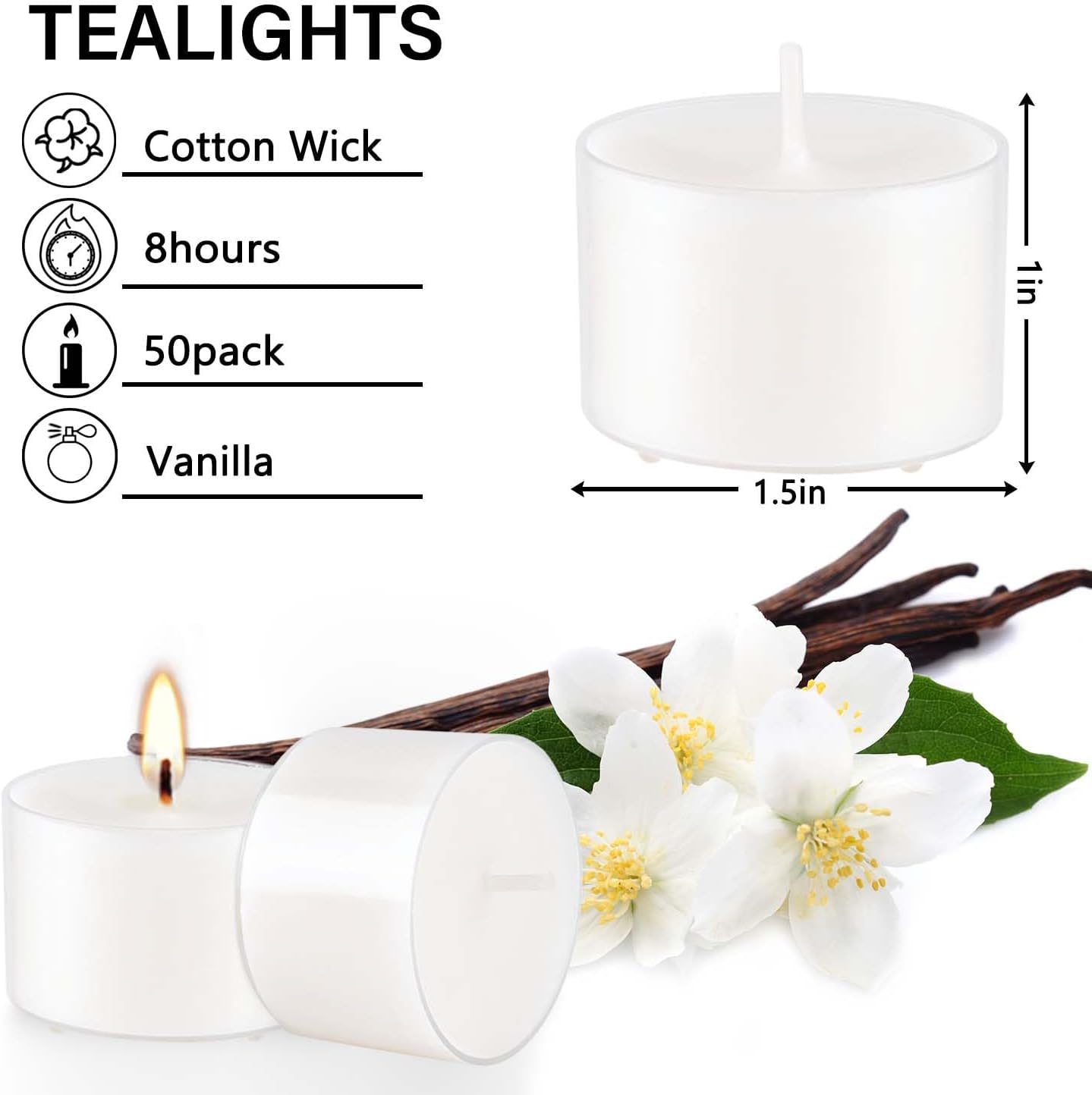 Rose Scented Candle Tealight Candles in Clear Cup, 8 Hours Consistent Smkless Clean Burning, Great for Valentine's Day Holiday, Wedding, Spa, Emergency and Home Decoration（Pink，50 Pack）