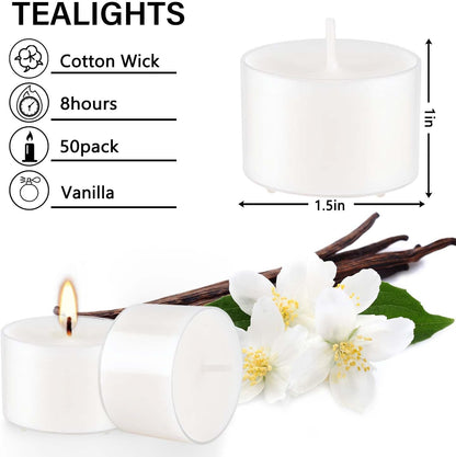 Rose Scented Candle Tealight Candles in Clear Cup, 8 Hours Consistent Smkless Clean Burning, Great for Valentine's Day Holiday, Wedding, Spa, Emergency and Home Decoration（Pink，50 Pack）