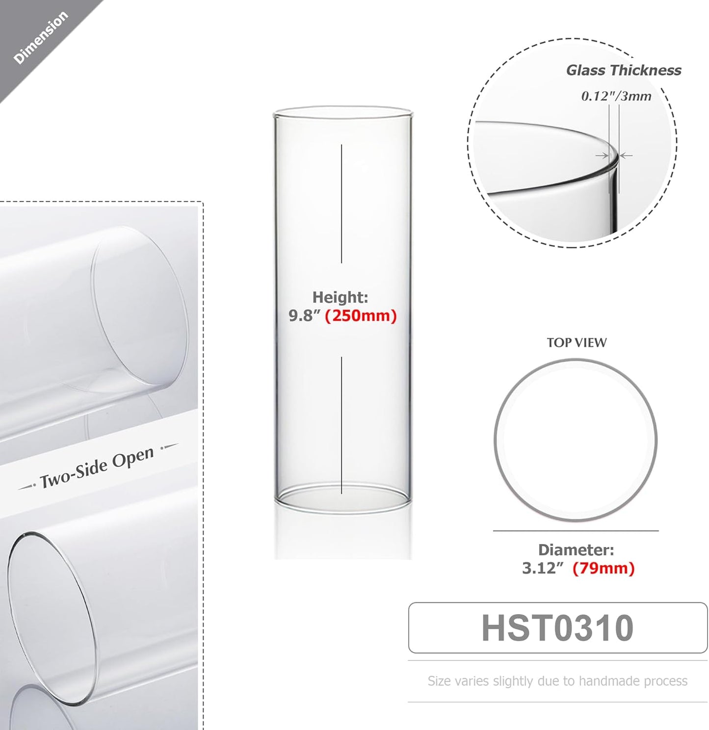 WGVI Hurricane Candle Holder Sleeve, Wide 4", Height 10", Clear Glass Cylinder Candleholder, Chimney Tube, Open Ended Candle Shade, 1 Piece - Colors B