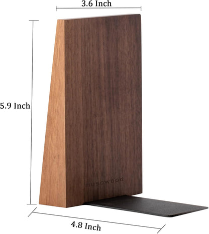 Muso Wood Book Ends, Thickened Wooden Bookends for Heavy Books, Creative Decorative Bookends for Shelves, Non-Skid Book Ends, Handmade Acacia Wood Bookends