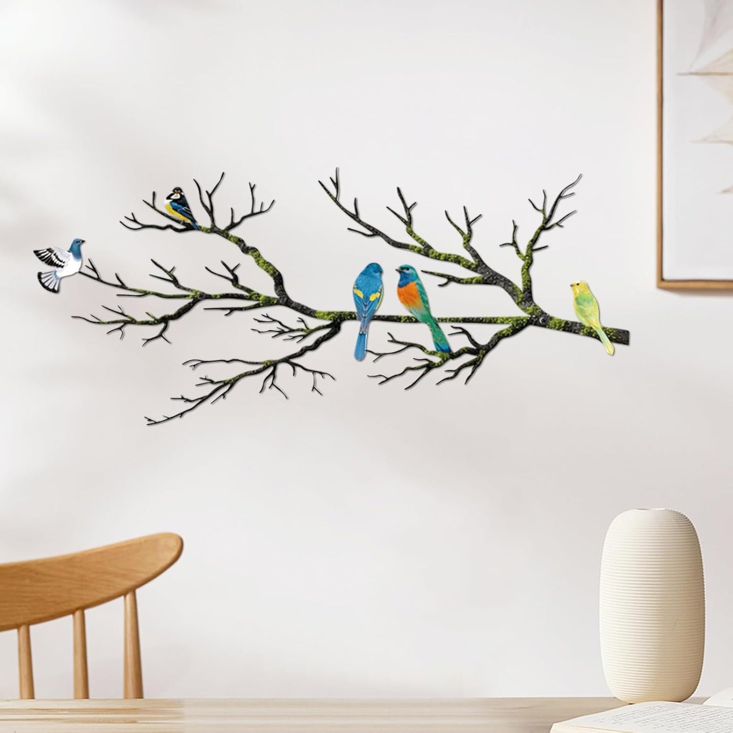 Metal Birds Wall Art, Metal Vivid Birds on Branch Silhouette Wall Decor Black Leaves with Bird Outdoor Hanging Wall Sculpture for Home Balcony Garden(Large)