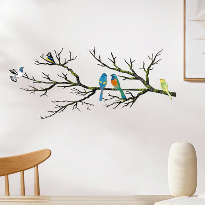 Metal Birds Wall Art, Metal Vivid Birds on Branch Silhouette Wall Decor Black Leaves with Bird Outdoor Hanging Wall Sculpture for Home Balcony Garden(Large)