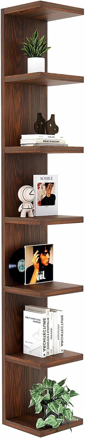 LitaEther Versatile 7 Tier Wall Shelf Unit,White Lack Wall Shelf,Display Floating Shelf with LED Remote Control Light