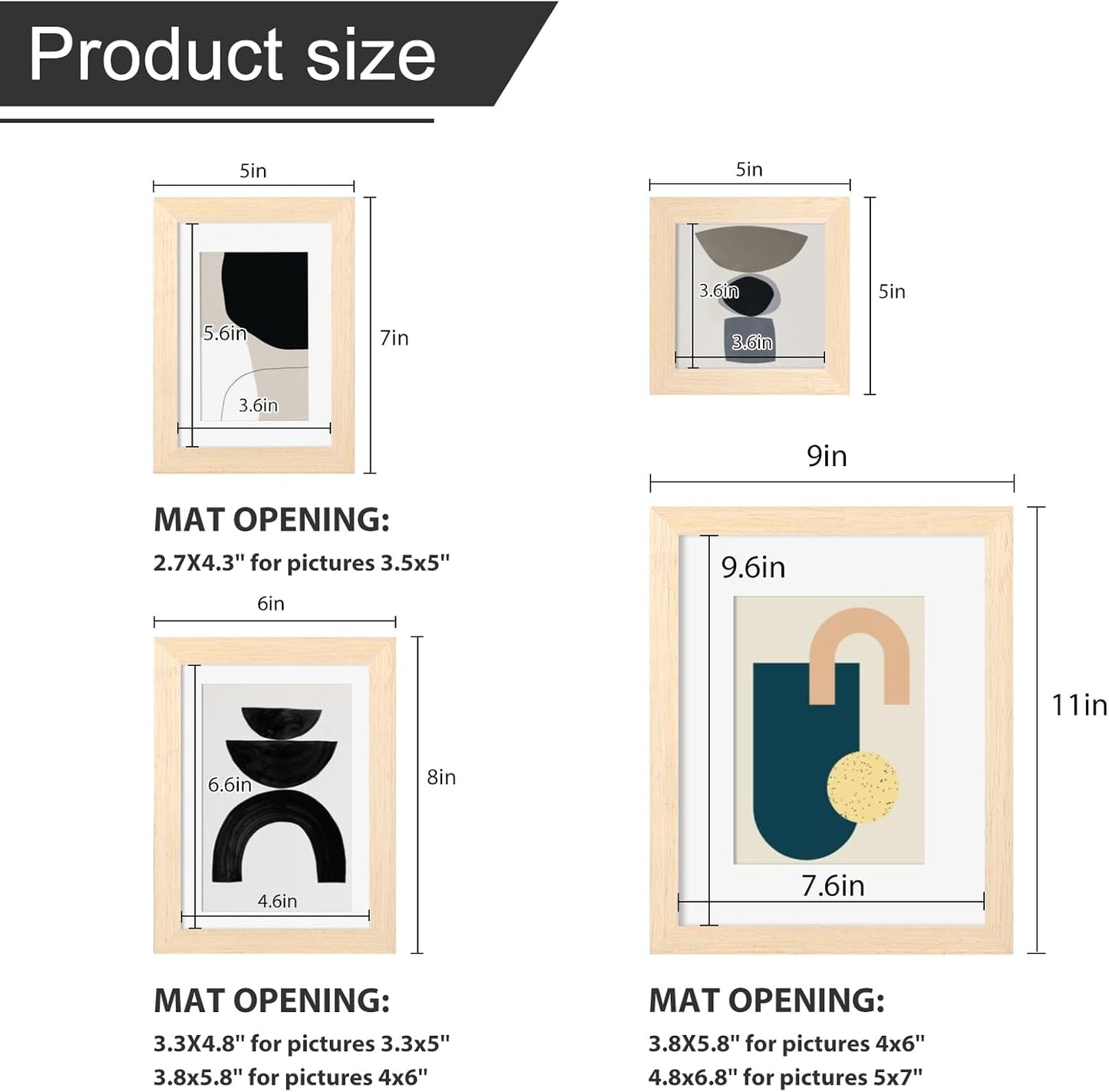 Egofine Picture Frame Set 12 Pack, Picture Frames Collage Wall Decor with Two 11x14, Two 8x10, Four 5x7, Four 4x6 for Wall and Tabletop, Made of Solid Wood, Covered by Plexiglass, Natural Wood