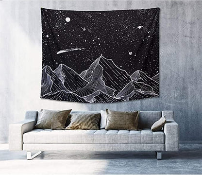 Zussun Black and White Tapestry Starry Night Mountain Tapestries for Bedroom Aesthetic Moon and Stars Tapastry's Wall Hanging Dark Nature Forest Wall Tapestry for Living Room Dorm (48'' × 36'')