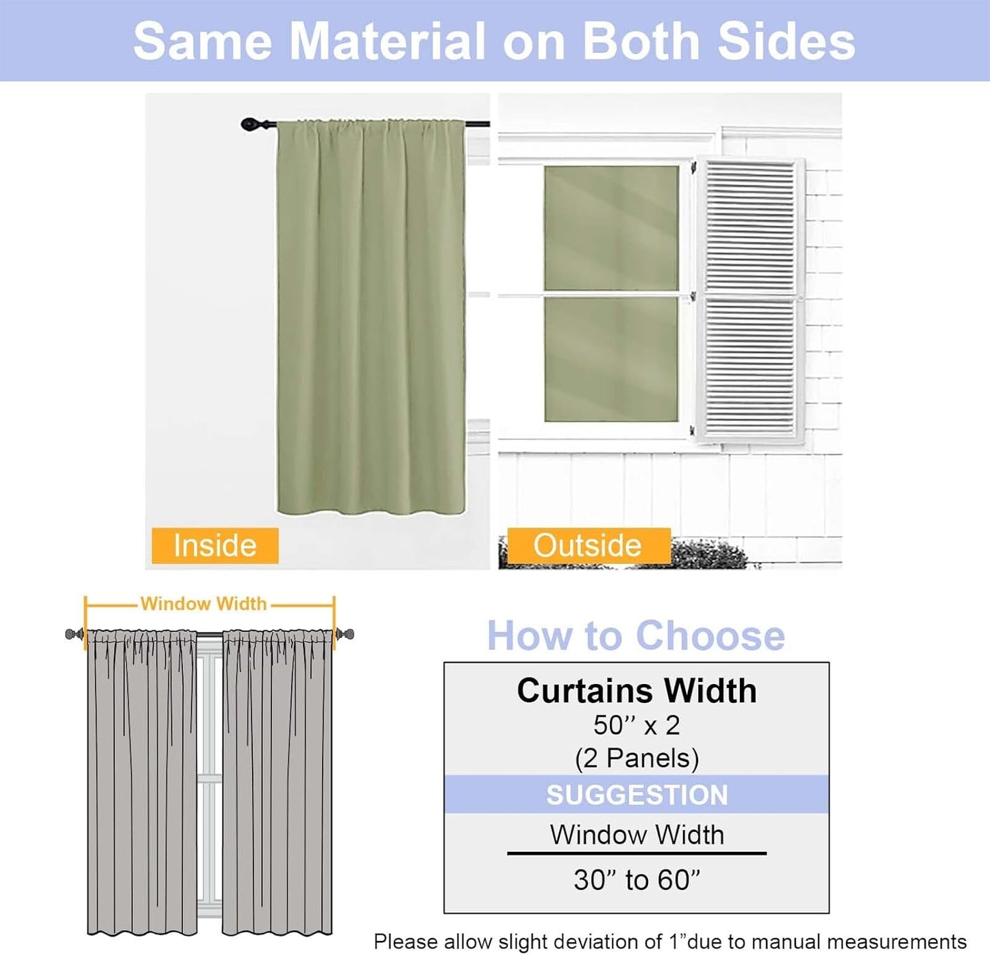 Simplebrand Ava Sage Green Blackout Curtains for Bedroom 63 Inch Length 2 Panels Set, Solid Thermal Insulated Energy Saving Rod Pocket Window Treatment Curtains Blackout Drapes, W40 x L63 Inch, Sage - Colors A