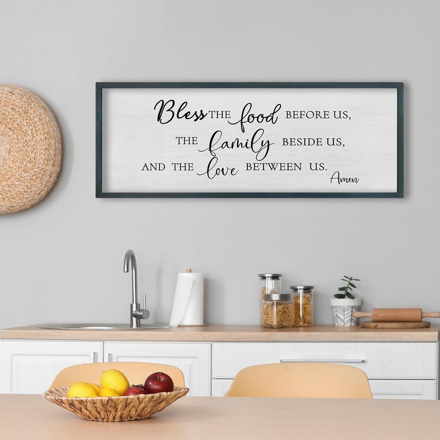 FZMHASLWW Gather Sign Wall Decor 32"×12" Large Wooden Framed for Dining Room Simple Home Kitchen Hanging Art (Wood)
