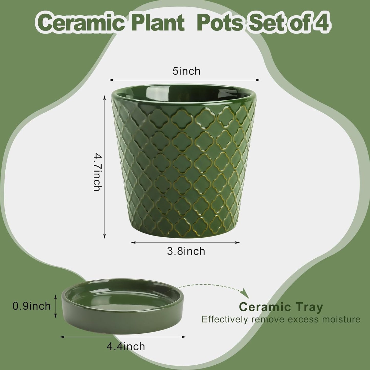 EFISPSS Flower Planter –5 inch Ceramic Plant Pots with Drainage Hole and Ceramic Tray - Gardening Home Desktop Office Windowsill Decoration Gift Set of 4 - Plants NOT Included