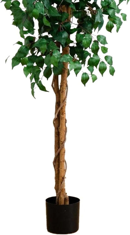 Nearly Natural 4ft Triple Trunk Ficus Silk Tree with Natural Wood Trunks and Dense Foliage, Mid-Size Faux Floor Plant for Home and Office