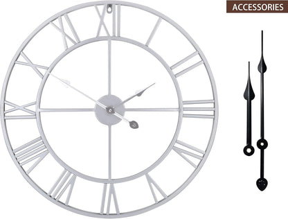 LEIKE 16" Large Wall Clocks Battery Operated, Round Modern Silent Non-Ticking Black Metal Wall Clock for Living Room Decor, Bedroom Kitchen (40cm Diameter, Black Roman Number)