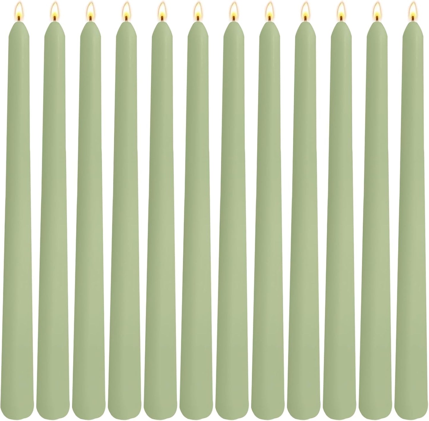 12-Pack Olive Green Taper Candles, 10 Inch Unscented Dripless Candlesticks, Long-Lasting Burn Time of 7-8 Hours, Perfect for Christmas Home Décor Spring and St. Patrick's Day