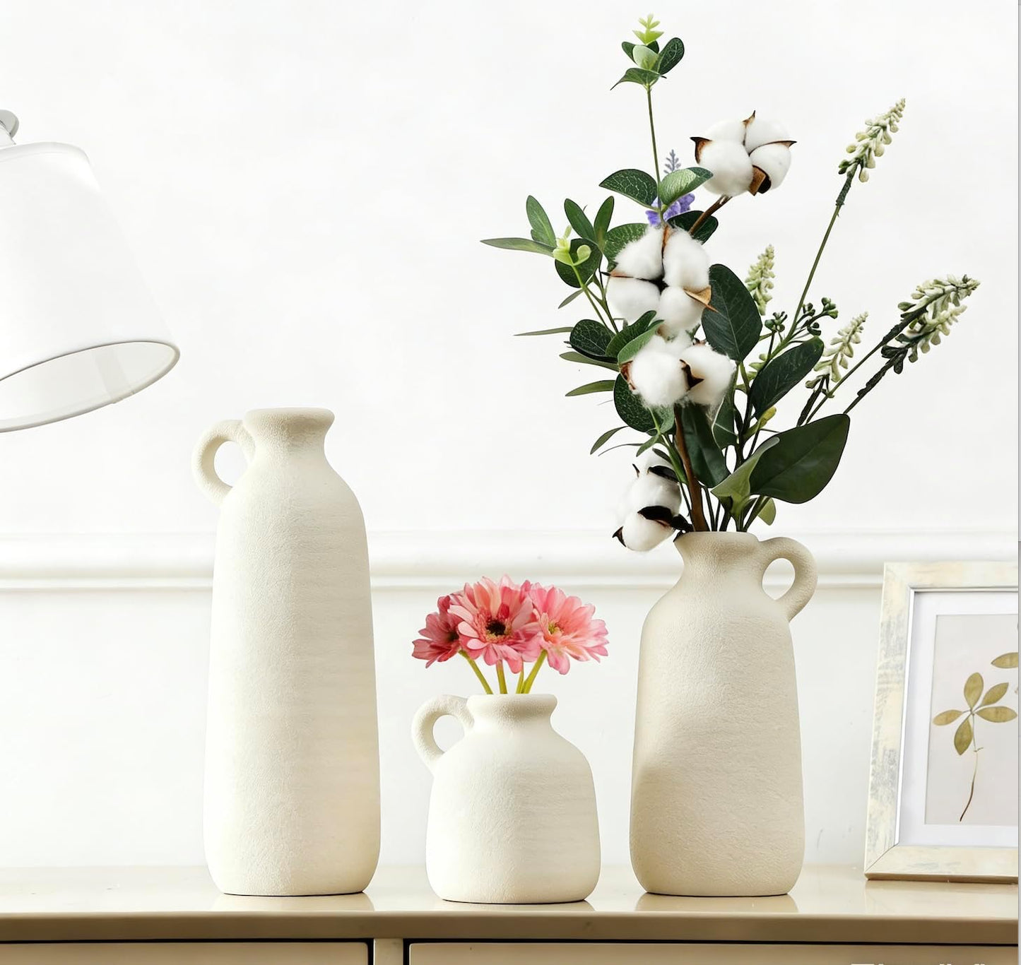 Modern Ceramic Vase Set of 5, Vases Home Decor Rustic Farmhouse Decorative Vase Pottery Vases for Bouquet Pampas Grass Dried Fresh Flowers, Table Living Room Kitchen Bedroom