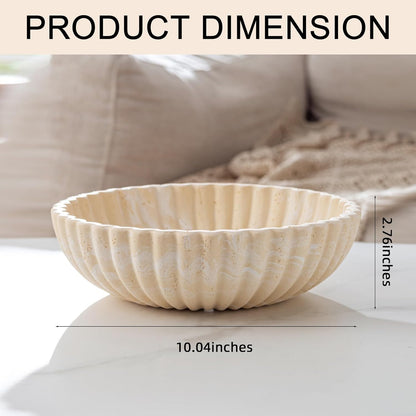 Large Decorative Fruit Bowl for Kitchen Counter, Sandstone Look Modern Minimalist Snack Candy Bowl for Table Centerpiece Decor, Home, Office, Hotel, Entryway (Beige)