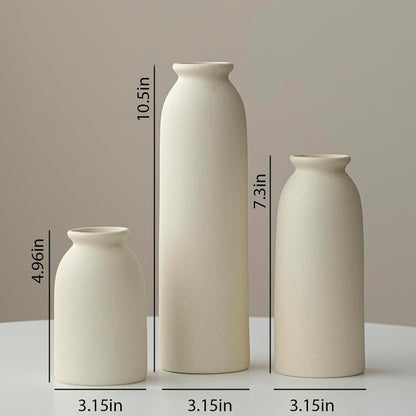 10.4 inches Tall Decorative Ceramic Vase Set, 3 Pieces, Nordic Modern Boho Style, White, Modern Farmhouse for Home Decor (Coffee Mix)
