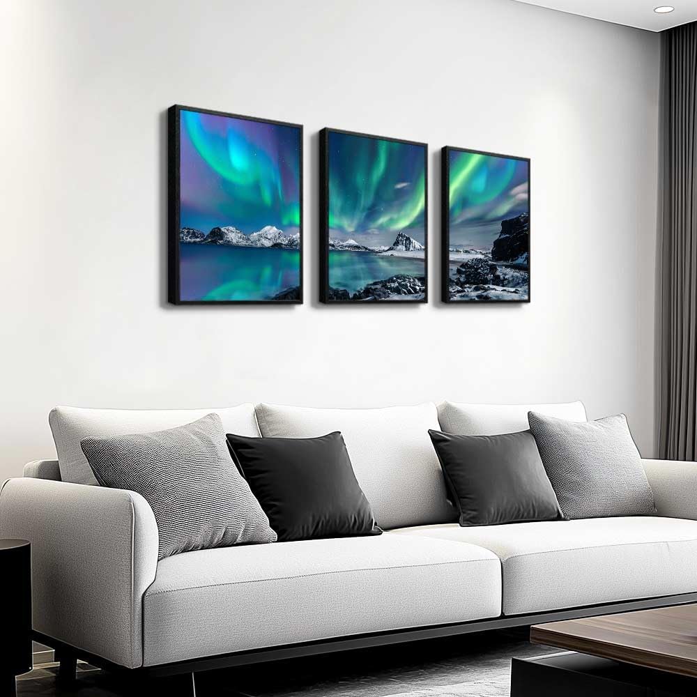 MHARTK66 Wall Art for Bedroom Wall Decor for Living Room Office Decor Abstract Mountain Aurora Landscape Painting 3 Piece Scenic Framed Canvas Art Prints Ready to Hang Kitchen Wall Pictures Home Decor