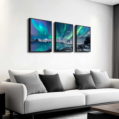 MHARTK66 Wall Art for Bedroom Wall Decor for Living Room Office Decor Abstract Mountain Aurora Landscape Painting 3 Piece Scenic Framed Canvas Art Prints Ready to Hang Kitchen Wall Pictures Home Decor