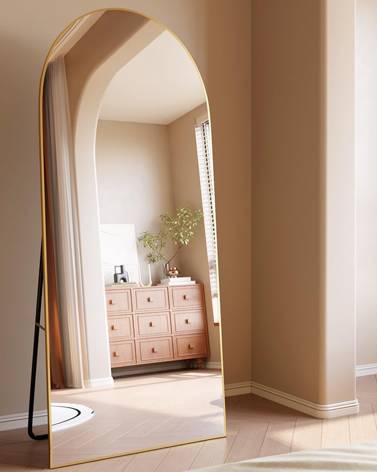 ITSRG Floor Mirror, Full Length Mirror with Stand, Arched Wall Mirror, Gold Floor Mirror Freestanding, Wall Mounted Mirror for Bedroom Living Room, Gold