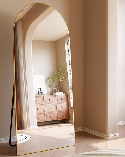 ITSRG Floor Mirror, Full Length Mirror with Stand, Arched Wall Mirror, Gold Floor Mirror Freestanding, Wall Mounted Mirror for Bedroom Living Room, Gold