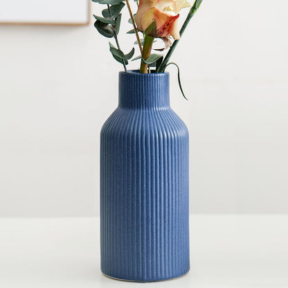 Bohemian White Ceramic Vase - for Pampas Grass, Mantel, Bookshelf, Entryway and Living Room Decor (White, 7in)