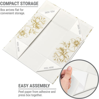 Luxury Keepsake Gift Box | Gold Floral Decorative Boxes with Magnetic Lids for Presents, Wedding Memory Box, and Bridal Gifts. 11.5" x 7.5" x 3.5"