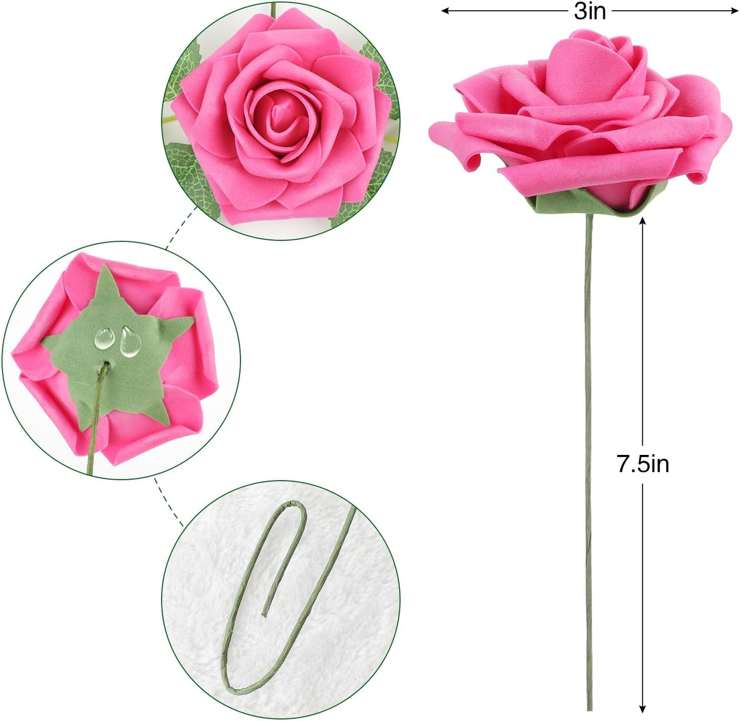 AmyHomie Artificial Flowers Dark Red Rose 25pcs Real Looking Fake Roses w/Stem for DIY Wedding Bouquets Centerpieces Arrangements Party Baby Shower Mothers Day Christmas Tree Decorations