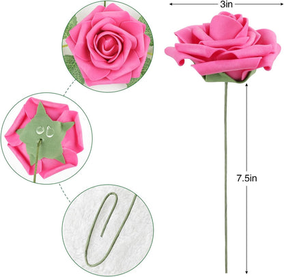 AmyHomie Artificial Flowers Dark Red Rose 25pcs Real Looking Fake Roses w/Stem for DIY Wedding Bouquets Centerpieces Arrangements Party Baby Shower Mothers Day Christmas Tree Decorations