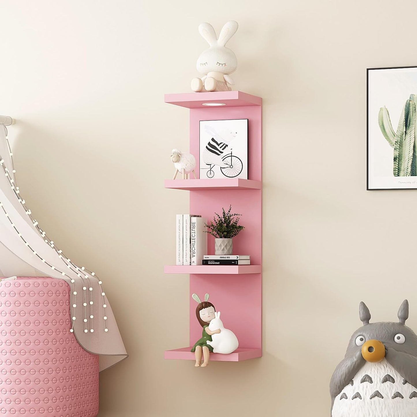 LitaEther Versatile 7 Tier Wall Shelf Unit,White Lack Wall Shelf,Display Floating Shelf with LED Remote Control Light