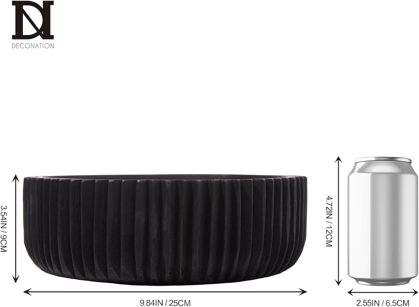 DN DECONATION Oak Wood Black Decorative Bowl-9.25x5.51 Inch Small Bowl for Entryway Key, Fruit, Candy with feet, Boho Farmhouse Home Decor for Dining Room, Coffee Table Centerpiece