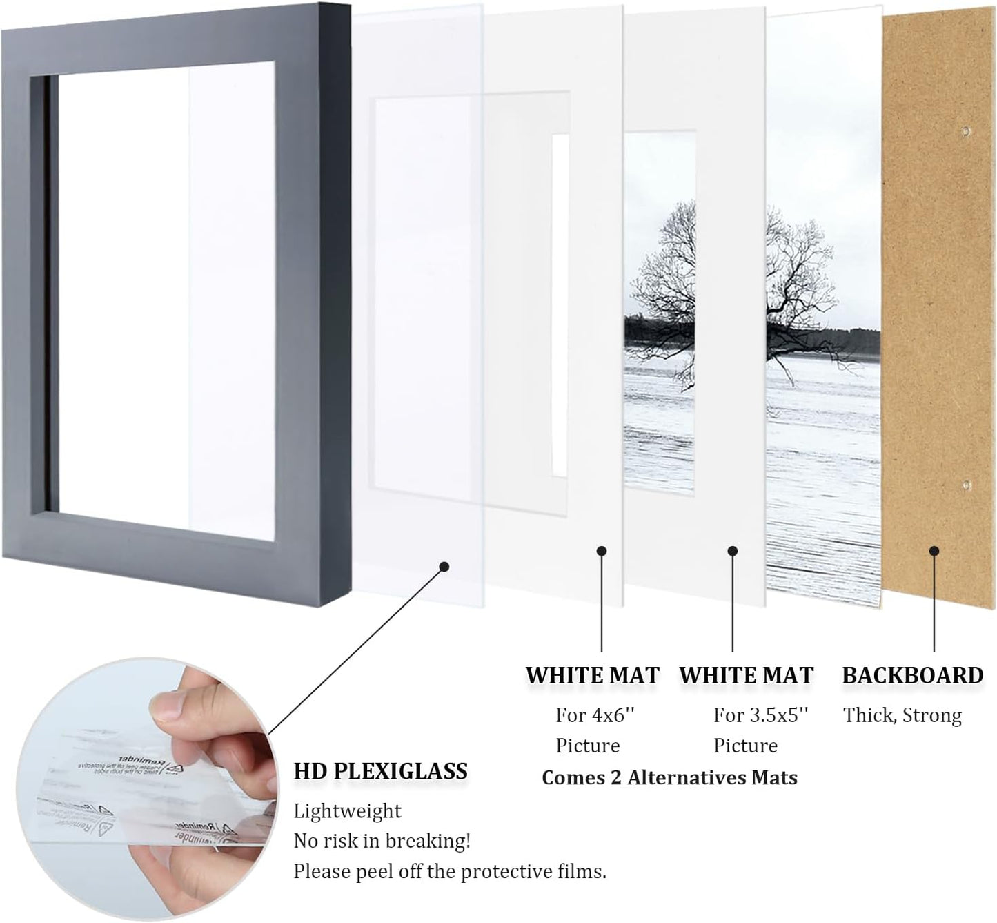 Egofine 12x16 Picture Frame Black, Covered by Plexiglass Made of Solid Wood, Display Pictures 9x12 and 11x14 with Mat or 12x16 Without Mat, for Wall Mounting Photo Frame - Colors B