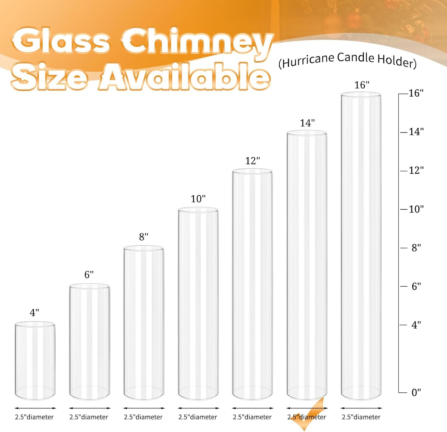 24 PCS Hurricane Candle Holder, 2.5" W x 14" H Open Ended Glass Candle Cylinder Sleeve, Clear Glass Cylinder Candle Holder, Open Flame Candle Chimney Tube Cover, Bottomless Cylindrical Glass